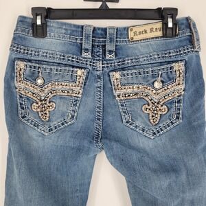 Rock Revival Skinny Jeans Women Medium Wash Embellished Size 28